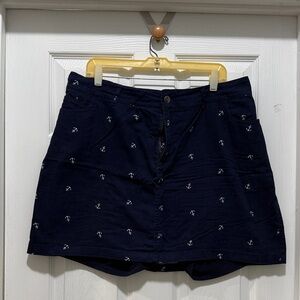 18W - Woman Within Dark Blue Anchor Pattern Skort